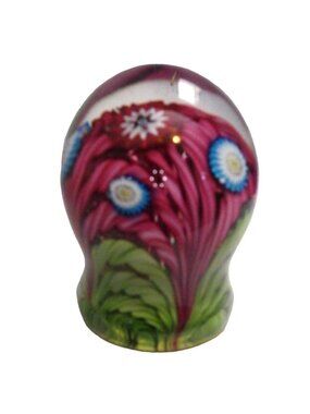 Fratelli Toso Murano Paperweight Globe Green Red Ribbons Millefiori Flower